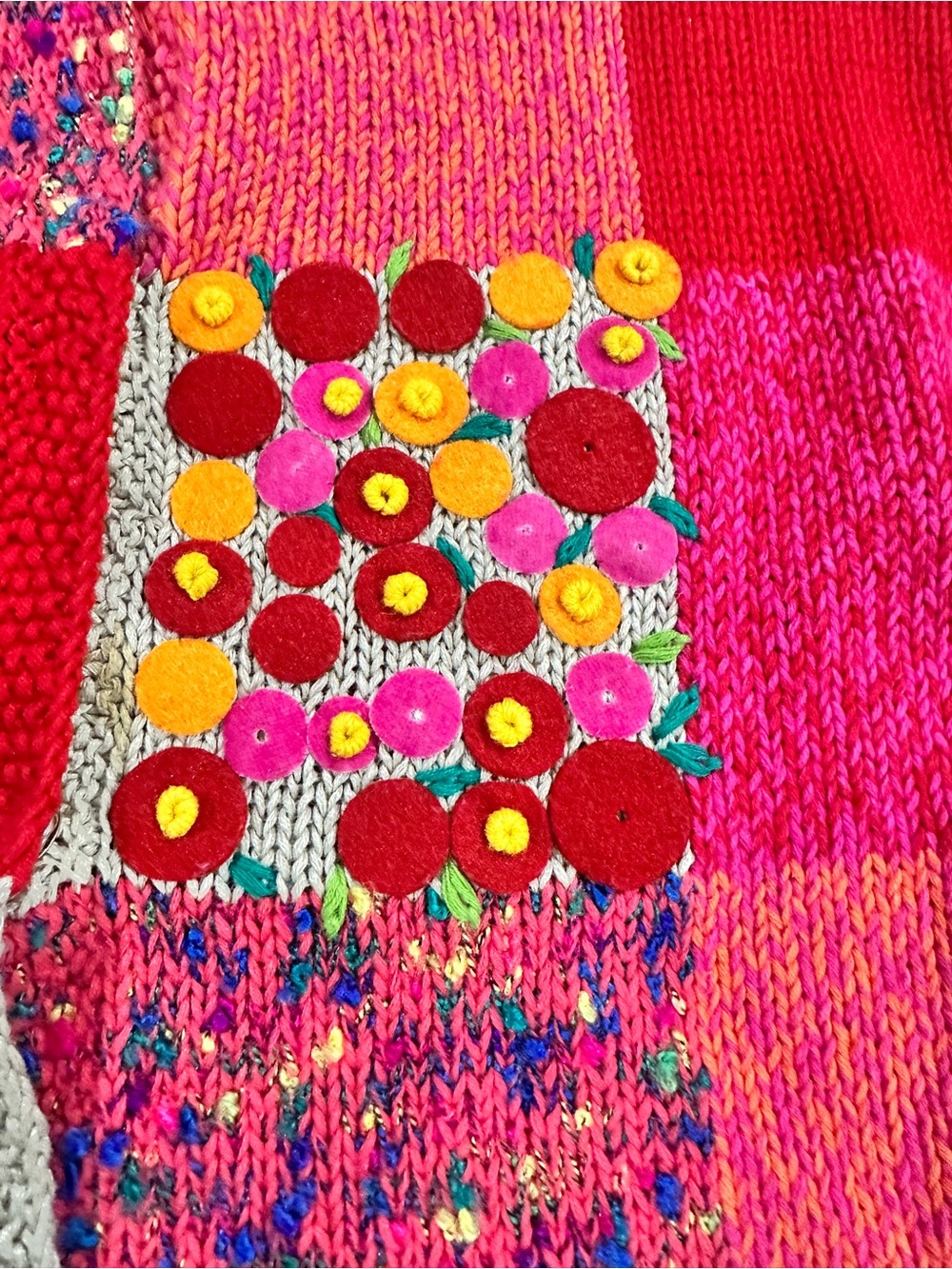 Susan Bristol Hot Pink & Orange Hand-Embroidered Knit Cardigan - Picture 4 of 8